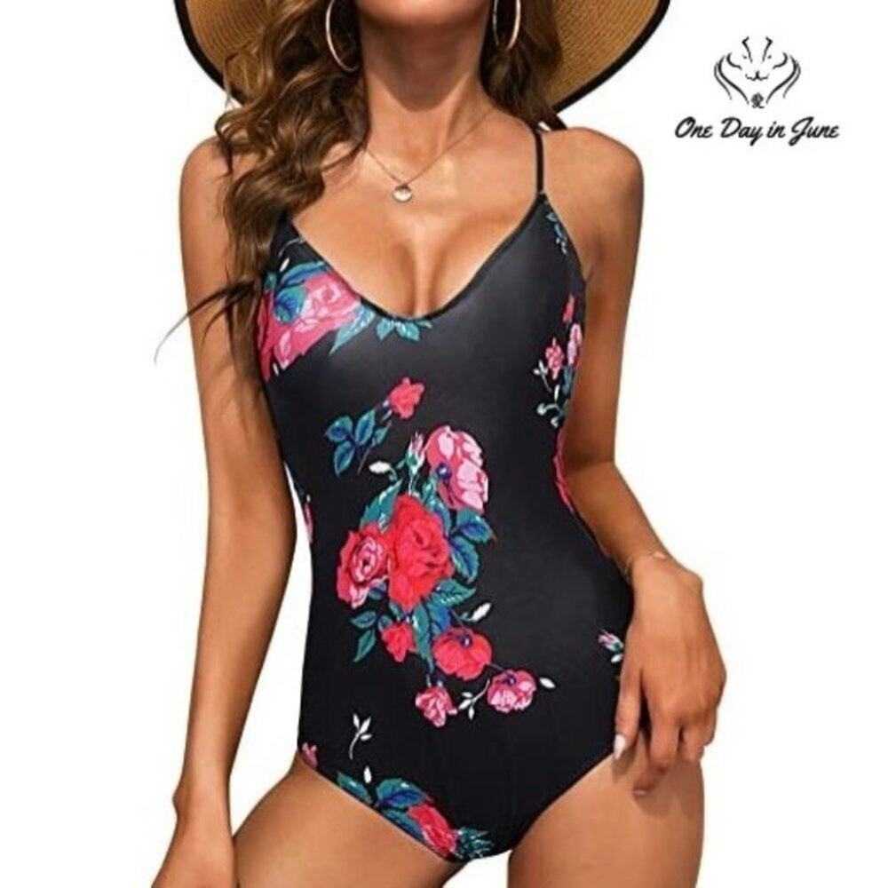 Ekouaer V Neck High Cut One Piece Swimsuit Size XL